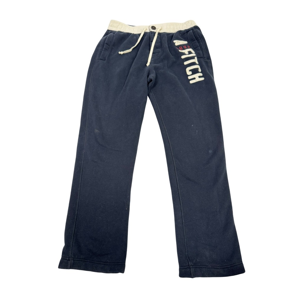 Vintage Abercrombie Sweatpants M Navy Blue Wide Leg Fleece Lounge Pants Y2K - Picture 2 of 7
